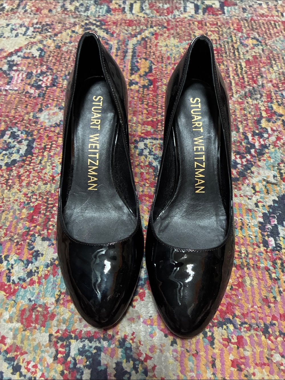 Stuart Weitzman Black Patent Block Heel Pumps - Picture 3 of 7